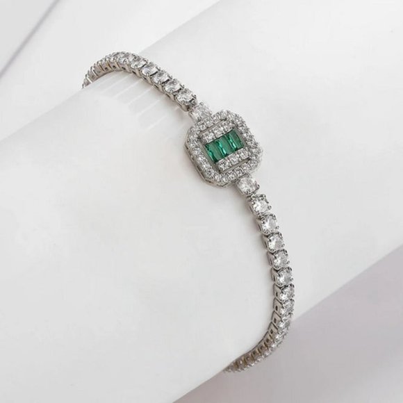 925 Silver 1ct Green Emerald 2ct Diamond Tennis Bracelet Princess Cut Jewelry ct - Picture 6 of 11
